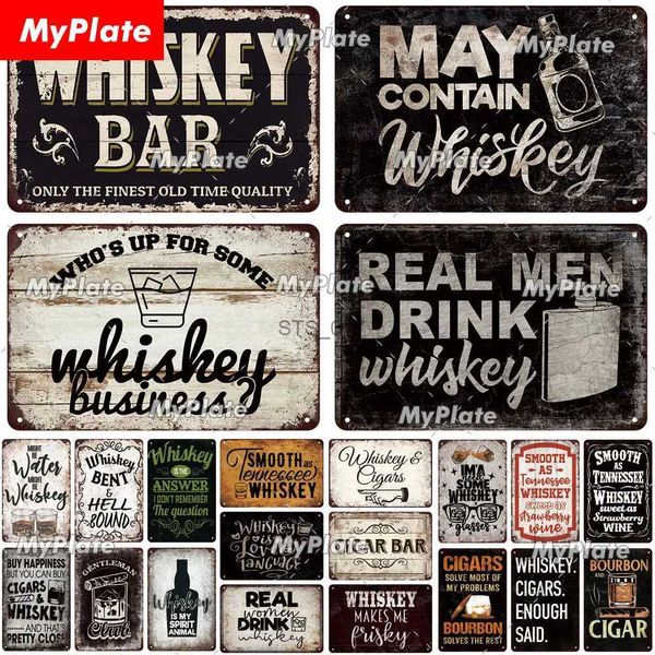 Peinture en métal Real Man Whisky Bar Marque Affiche Vintage Tin Sign Beer Metal Sign Plaque pour Pub Bar Décoration Man Cave Club Décoration Murale