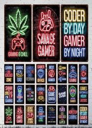 Metal Painting retro tin bord Neon Art Gamer Boy spelen spelletjes eten schilderen Home Living Room Decor Uniek metalen tekenbord T2209745757