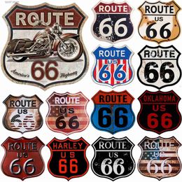 Peinture en métal Route 66 American Dreams Shield Panneaux en étain en métal Affiches Plaque Décoration murale pour garages bars Man Cave Café Clubs Maison Affiches rétro T240309