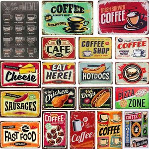 Metaal schilderen Shabby Chic Fast Food Coffee Menu Vintage Tin Metal Signs Plaque Hot Dog For Diner Restaurant Cafe Shop Kitchen Home Wall Decor T220829