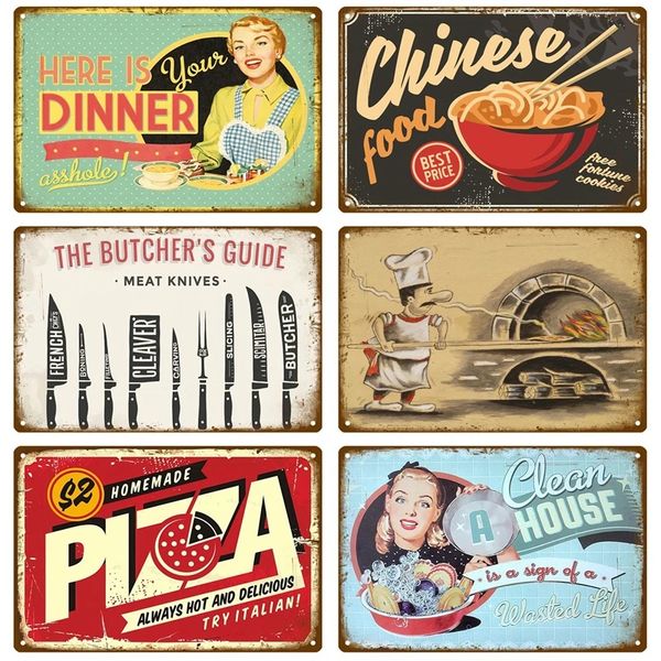 Cartel de pintura de metal Decoración de pared para el hogar Comida rápida Placa de letrero de chapa vintage Placa de metal retro Cartel de perro caliente Decoración de pared para cocina Café Diner Bar 30X20cm W03