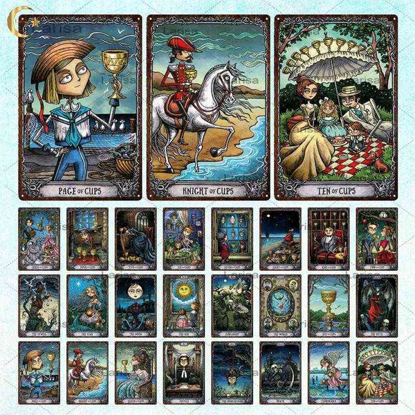 Métal Peinture Tarot Métal Tin Sign ical Caractère Princesse Chevalier Métal Carte Rétro Wall Sticker Oracle Deck Tin Plaque pour Club Décor T220829