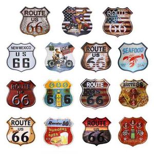 Métal Peinture US Vintage Métal Tin Signes Bouclier Irrégulier Plaque Bar Club Garage Fer Peinture Route 66 Sticker Mural Plaque Art Signe Décor À La Maison T220829