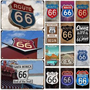 Metal Paintage Vintage 66 Route Tin Painting Metal Signage Car Club Garage Bar Wall Art Decoratief bord Poster Modern Home Decor Iron Painting T240505