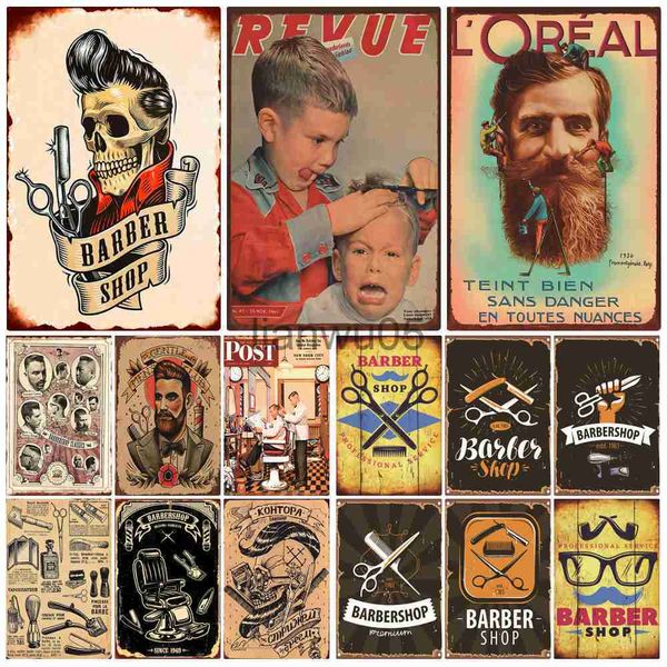 Peinture en métal vintage BARBER SHOP Affiche en métal Café Bar Pub Plaque en étain Plaque rétro Coupe de cheveux et rasage Barbe Plaques de fer Impression Décor à la maison WY10 x0829