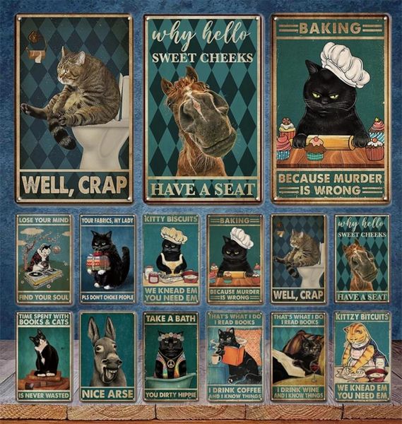 Peinture en métal vintage de peinture de chat assiette d'étain panneau rétro boutique de toilettes de restauration accessoires affiche de animal de compagnie Signes à domicile plaque2742864