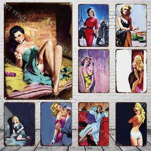 Peinture en métal Vintage Classic Living Sexy Art Girl Blonde Bar Pub Plaque Vintage Tin Sign Retro Metal Sign Plaque Décorative Décoration Murale 30X20cm W03