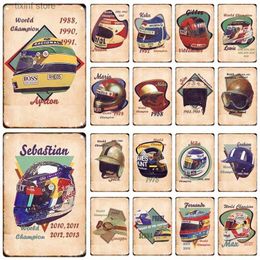 Metalen schilderij Vintage F1 racehelm metalen bewegwijzering tin schilderij vintage poster bar garage club muur kunst decoratieve muurschildering esthetische cadeau T240309