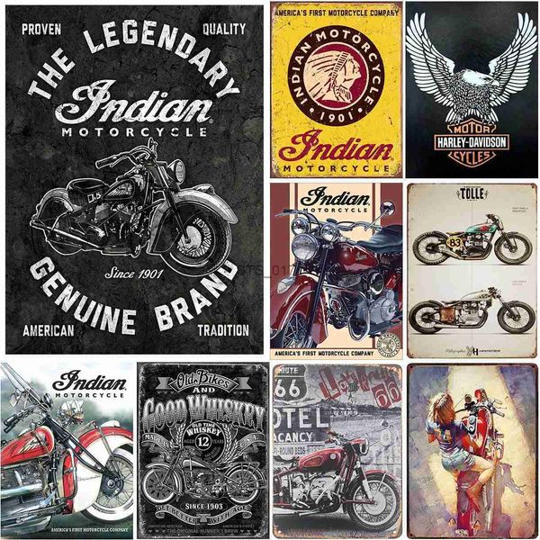 Pintura de metal Vintage Gold Star Motocicleta Indian Metal Tin Signs Poster Plate Decoración de pared para el hogar, bares, garaje, cafeterías, clubes, carteles retro, placa