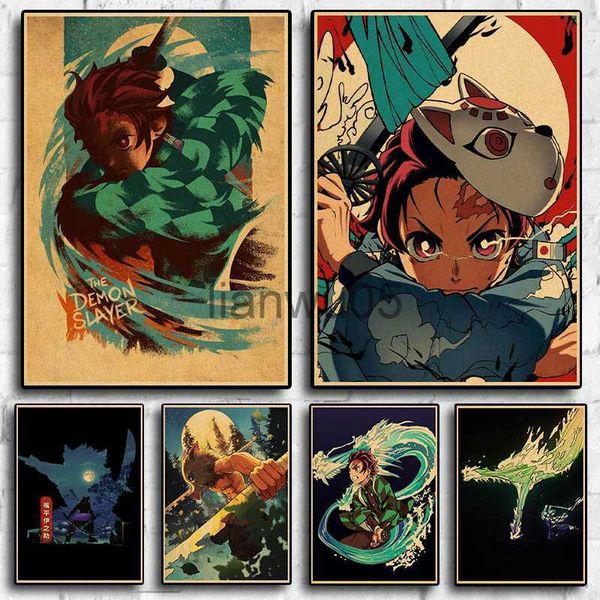 Peinture en métal Vintage japonais ic Anime Demon Killer famille mur art décoration chambre d'enfant bar café autocollant mural peinture suspendue x0829