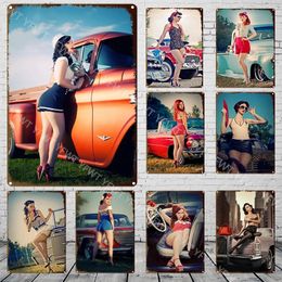 Metal Paintage Vintage Sexy Beauty Racing Sports Car Bar Pub Decor Plaque Vintage Tin Bord Retro Metal Sign Decoratieve Plaque Wall Decor 30x20cm W03