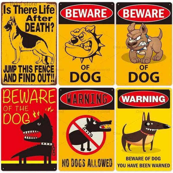 Pintura de metal Vintage Advertencia Cuidado con el perro Cartel de chapa Metal Bulldog Precaución Peligro Consejo Cartel de chapa Tienda de mascotas Hogar Jardín Casa de perro Placa Decoración T240309