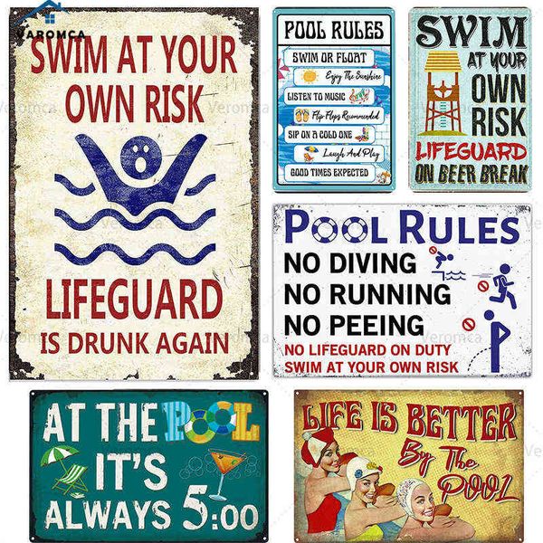 Métal Peinture Avertissement Piscine Slogan Plaque Publicitaire Signe Affiches En Métal Vintage Maison Shabby Tin Signe Plaques Murales Décor T220829