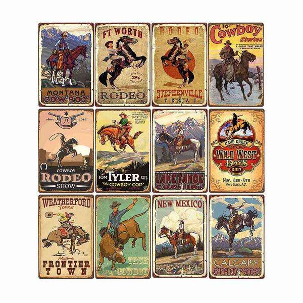 Peinture en métal Western Cowboy Rétro Métal Tin Signe Ride Horse Art Affiche Bar Pub Café Plaques Murales Vintage Plaque Décor À La Maison 20x30 cm T220829