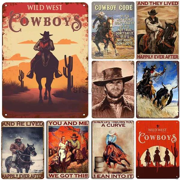 Peinture sur métal Cowboys occidentaux, signes en étain, Vintage, chevaux d'équitation, affiches de décoration murale, maison, Bars, Club, cafés, boutique, Art mural, peinture sur plaque de fer
