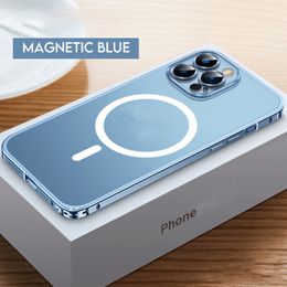 Metalen telefoonhoesjes voor iPhone 12 13 14 Pro Max Cover 14 Plus magnetische aluminium frame telefoonschil