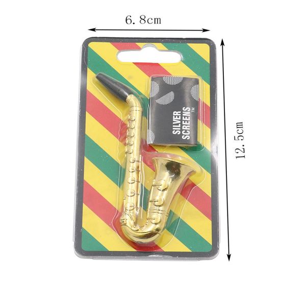 Kit de juego de tubos de metal Mini saxofón Altavoz de trompeta Forma de saxofón Pipas de tabaco Fumar hierba Pipa de cigarrillo con pantallas Filtro de malla Gol7408915