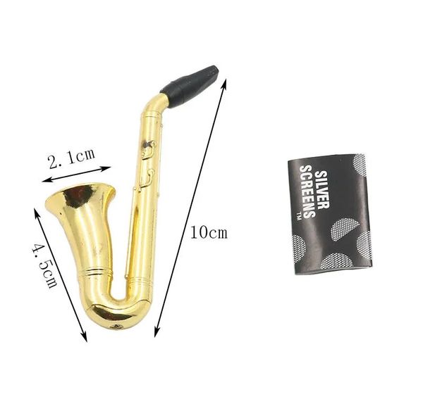 Kit de jeu de tuyaux en métal Mini Saxophone Trompette Haut-parleur Sax Forme Pipes à tabac Fumer Herb Cigarette Pipe avec écrans Filtre à mailles DHL LL