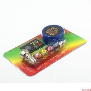 Kit de jeu de tuyaux en métal, poche de tabac, Bob jamaïcain, perles colorées, tuyau d'herbes à fumer avec écrans de broyeur en plastique, filtre à mailles Combo