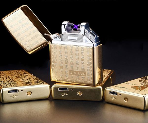 Impression en métal Portables Lighters Lighters USB Charge Cigarette Light Double Fire Cross Twin Arc Pulse Electronic Lighter TQQ 5428386