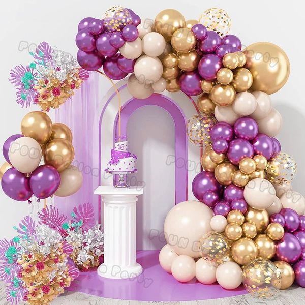 Metal Purple Balloons Garland Arch Kit Decoraciones de fiestas de cumpleaños de boda Balón de oro Baby Shower Bachelorette Decoración 240510
