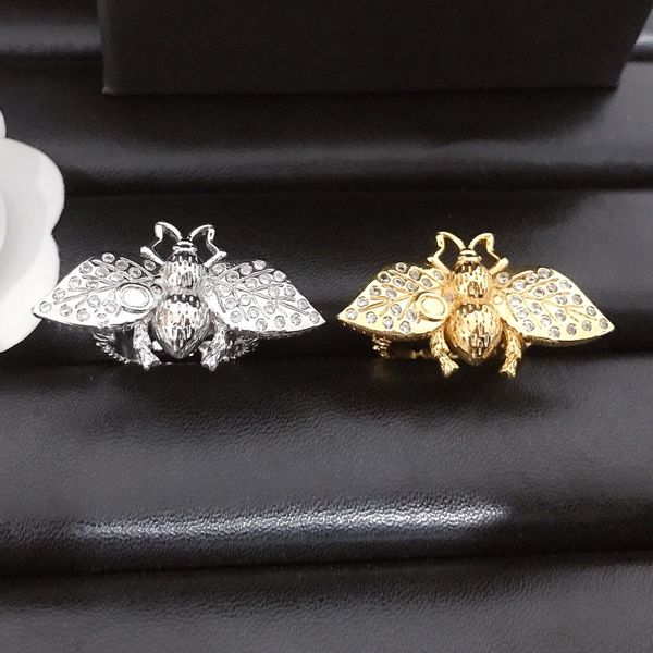Métal strass abeille anneau ouvert or argent femmes lettre bagues pour cadeau fête mode bijoux accessoires