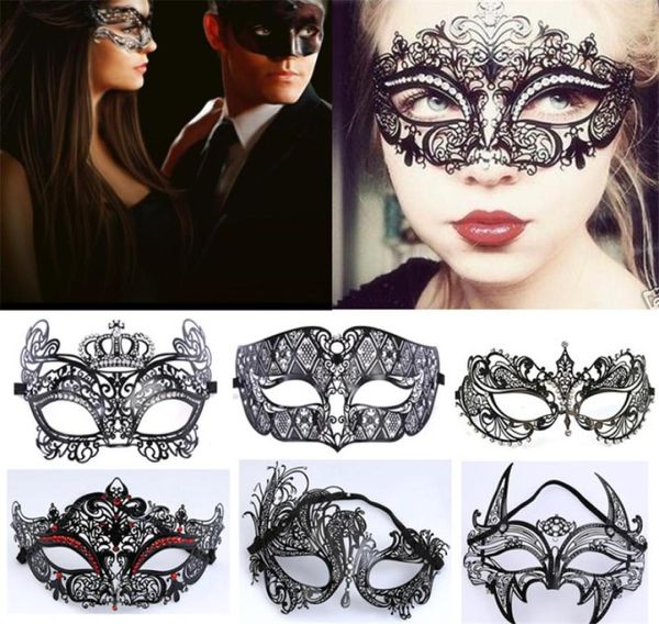Masques de fête noirs en métal strass, masque de mascarade vénitien, Costume de bal, masque de fête de mariage, fournitures de mariage 6081689