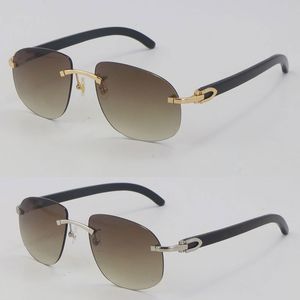 Gafas de sol de cuerno de búfalo negro original sin montura de metal Mujer Cuerno natural genuino blanco Gafas de sol de última moda redondas grandes Hombre Oro de 18 quilates UV400 Tamaño del marco: 56-18-140MM