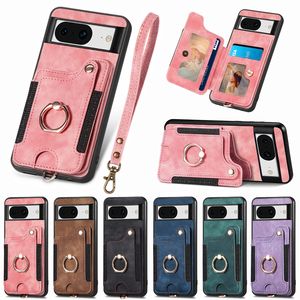 Metalen Ring Beugel Shell Voor Google Pixel 8 Pro Pixel6 Pro 6A Pixle7 Pro 7A Fotolijst Magnetische Portemonnee Retro telefoon Case