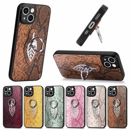 Étui de téléphone à motif serpent avec anneau en métal pour iPhone 14 Plus 13 12 11 Pro Max, couverture magnétique en cuir PU de luxe pour voiture, anti-chute et antichoc