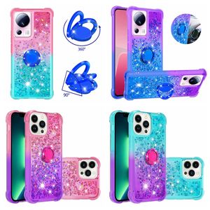 metalen ring drijfzand hoesjes voor iphone 15 14 pro max samsung s23 plus a24 a04e a34 a54 a14 a13 360 vinger hart gradiënt bling vloeistof zacht tpu houder schokbestendig hoesjes