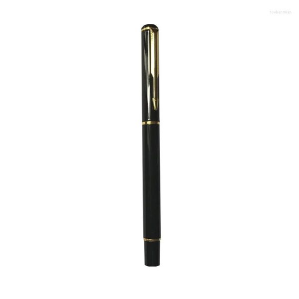 Couleur noire d'astuce du stylo 0.5mm de bille de rouleau en métal avec les pièces d'or L.13.6x Dia.1.1cm MP001