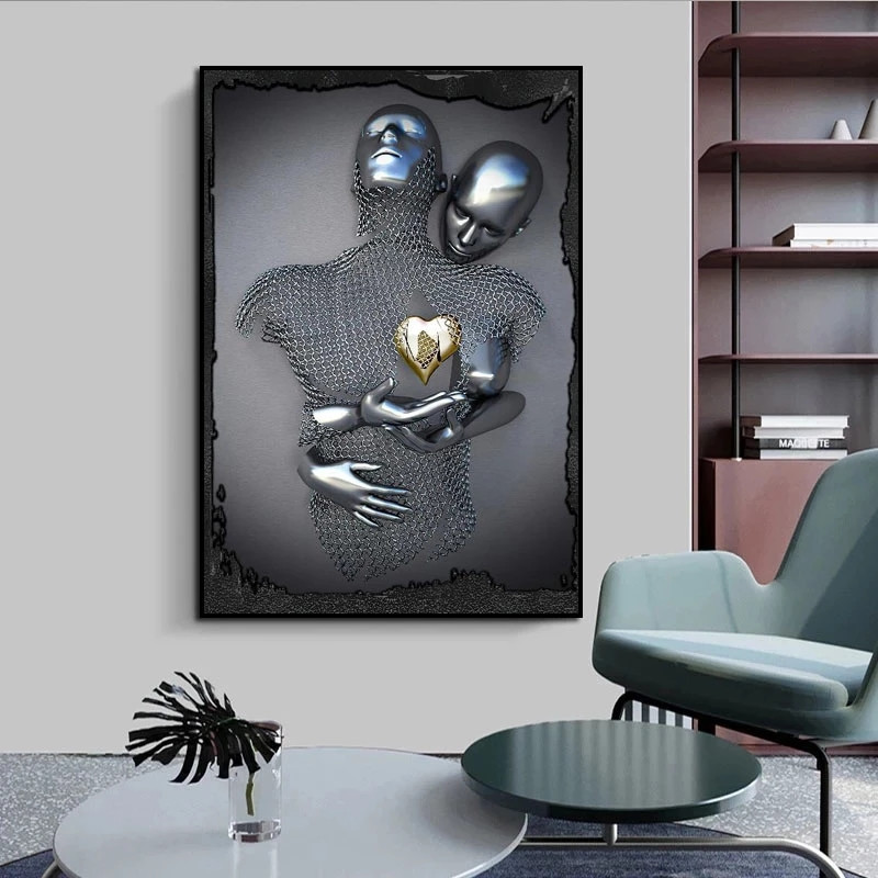 Metal Romantic Figure Art Statue Canvas Painting Sculpture Art Poster Printing Living Room Wall Pictures Home Decor