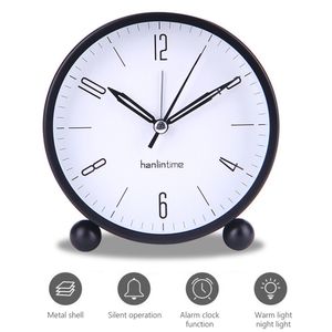 Metalen ronde wekker Silent Alarm Clock Bevet Tafel klokken uurwerk retro Watch Desktop Wearmklokken voor kinderen Home Decor