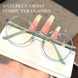 Décor rond en métal glasse anti-bleu clair de verres d'ordinateur Lentes Spectacle noir cadre 0 Diopter 2024 240425