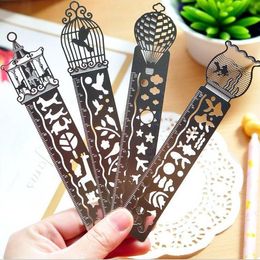 Metalen heerser Bookmark Multifunctionele Creative Hollow Out Draw Bookmark Rulers Office School Kid Gift Levert Student Briefpapier