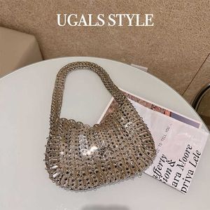 Metaal glanzende handwoven pailletten dumpling schouder onderarm tas mobiele telefoon tas dames handtas avond bling tas messenger tas 230508