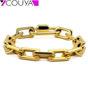 Pulsera de brazalete punk brillante de metal para mujeres y hombres con cerradura de cadena de acero inoxidable chapada en oro pesado Conjunto de collar 231229