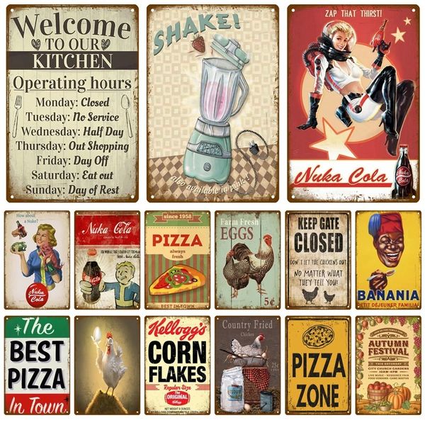 Panneau en métal Délicat Fast Food Plaque Tin Sign Plaque Vintage Restaurant Home Bar Café Cuisine Affiche En Métal Décoration Murale Accessoires20cmx30cm Woo