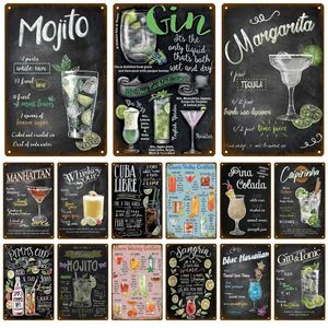 Metalen bord vintage tin bord decoraties gin tonic cocktailplaat decoratieve poster plaque retro bar keuken huis muur decor 20 cmx30cm woo