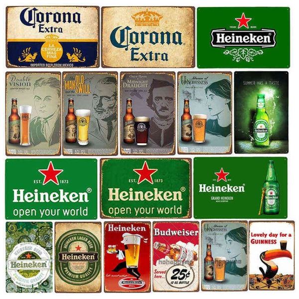 Panneaux métalliques Plaques murales Décor Vintage Beer Brand Series Affiche Tin Sign Bar Pub Art Board Peinture Garage Maison Plaque Décoration H288Y