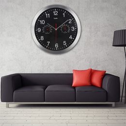 Metaal stille wandklok modern ontwerp stille sweep beweging thermometer hygrometer s noticking horloge y200407