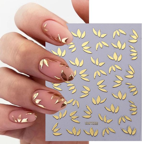 Metal Simple Nail Art Stickers Elegant Flower Rose Gold Silver Mirror Mather Holographic Petal Manucure Decor Foils 240430