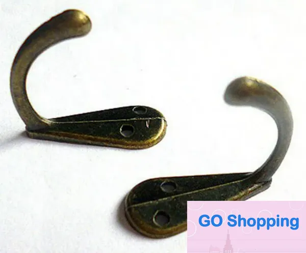 Ropa de una sola punta de metal, abrigo, bata, monedero, sombrero, colgador de gancho, bronce antiguo, 3,4 cm, venta al por mayor, 200 Uds.