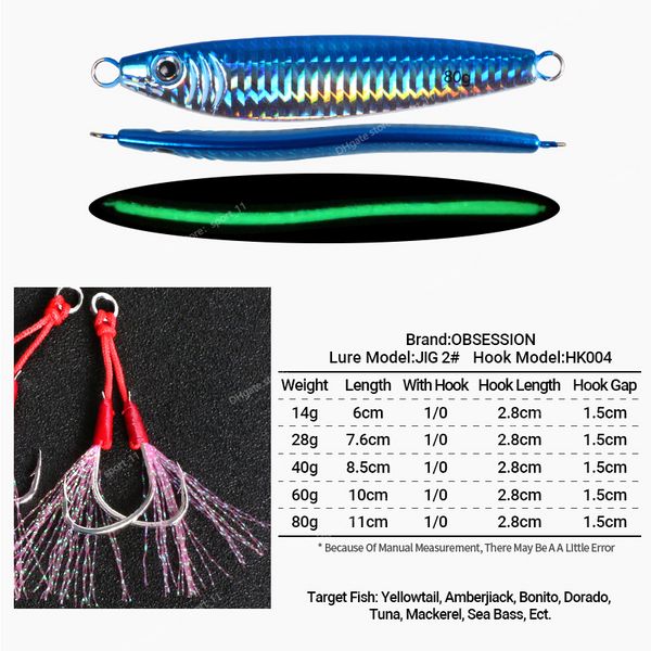 Micro Jigs en forme de S 14g 28g 40g 60g 80g, leurre lumineux à chute lente en métal, assistance à double hameçon, leurre de pêche en mer, leurre de pêche metal slow jigging leurres