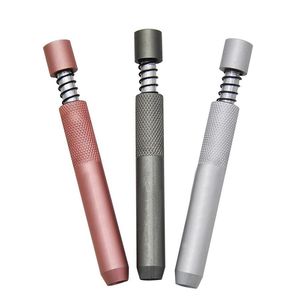 Pipa de humo de metal One Hitter Murciélagos de resorte 78 mm de longitud 3 colores Dugout Filter Tip Snuff Snorter Tabacco Hand Pipes Glass Bong Dab Rig