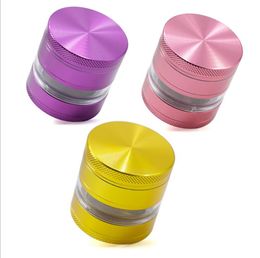 Outil de fumée en métal de 63MM en alliage d'aluminium à quatre couches amovible Net Transparent Window Smoke Grinder