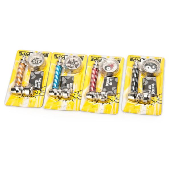 Pipa para fumar de metal, molinillo de hierba seca y tapa, minipipas de agua de mano para tabaco con molinillos de tabaco, 15 Uds., venta al por mayor