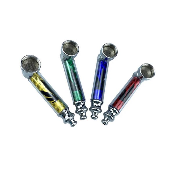 Pipas de Metal para fumar, pipa de mano de bolsillo portátil de limpieza desmontable con almohadilla de malla de pantalla, soporte para cigarrillos de hierba de tabaco de varios colores