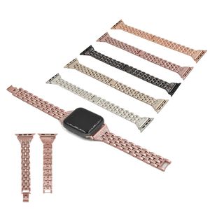 Metalen strap vijf kralen dubbele rij diamanten armband voor Apple horlogeband 38mm 42mm 40mm 44mm vervanging polsbandje Iwatch-serie 6 5 4 se horlogeband